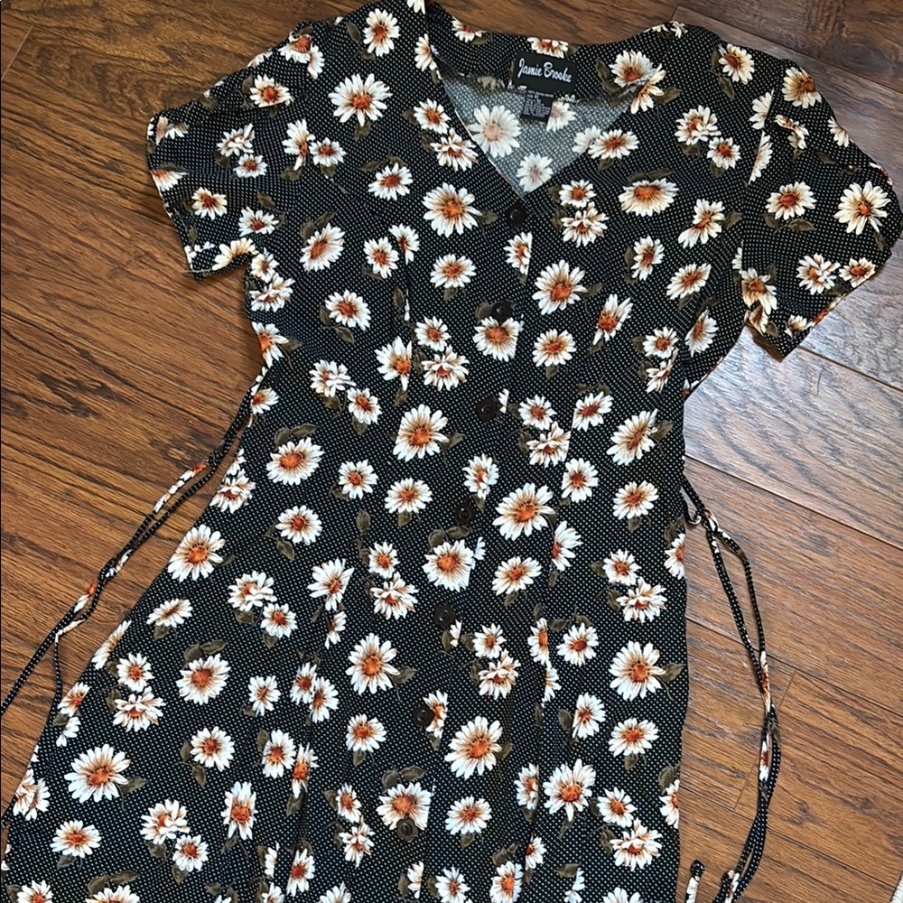 Vintage Black Daisy Print Dress